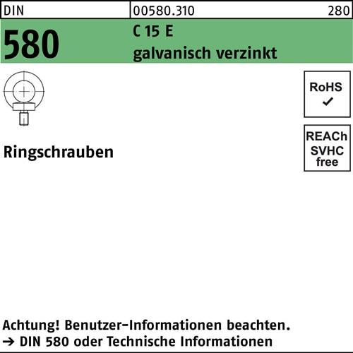 Ringschraube DIN 580 M10 C 15 E galv.verz. 25 Stück