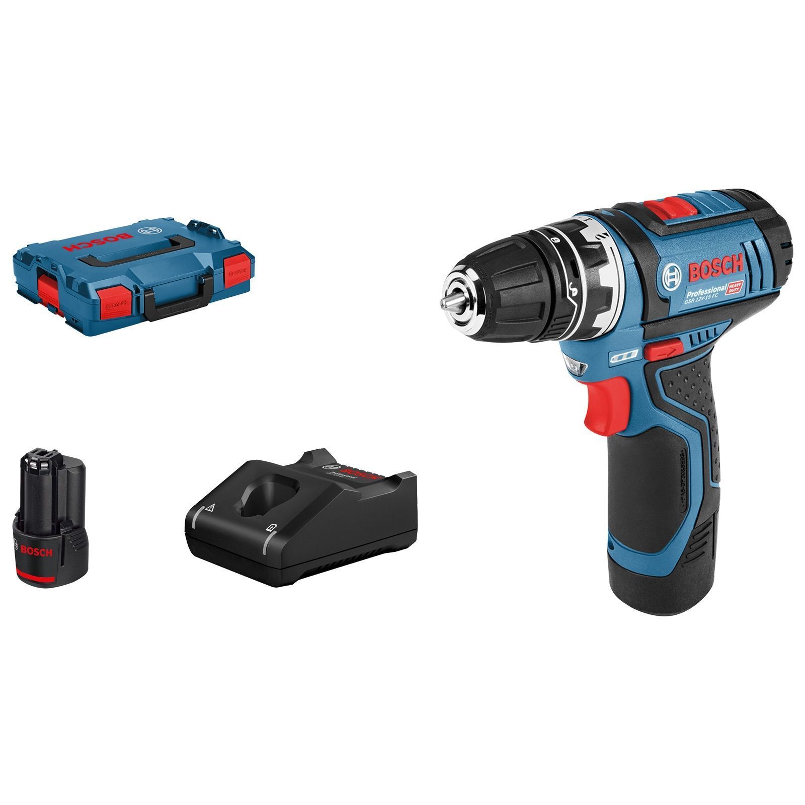 Bosch Akku-Bohrschrauber GSR 12V-15 FC FlexiClick / 2x 2,0 Ah Akku + Ladegerät in L-Boxx - 06019F6001