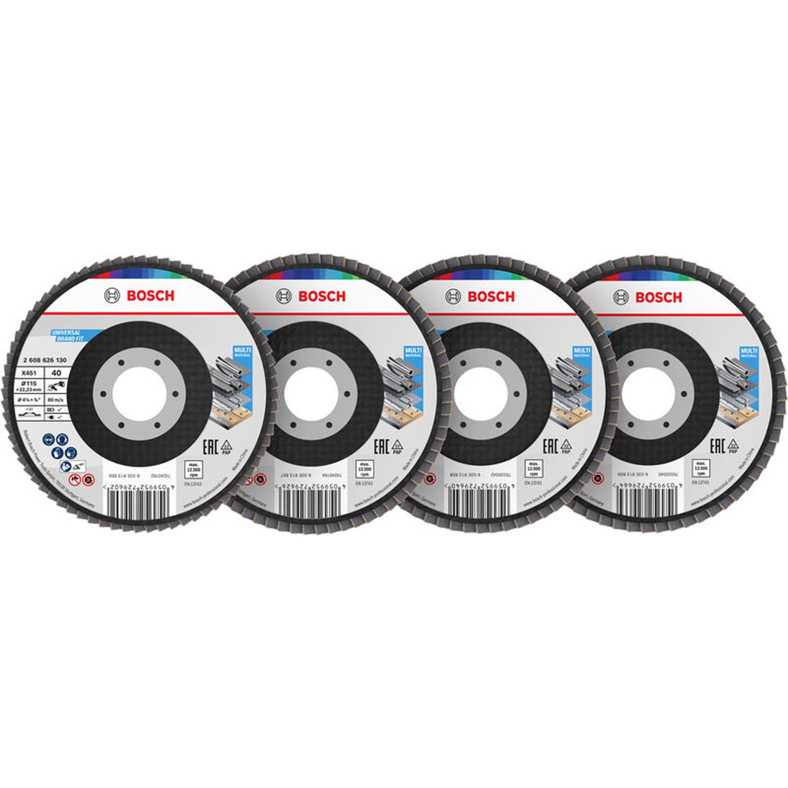Bosch X451 Fächerschleifscheiben Set, 115 x 22,23 mm, K40/K60/K80/K120, Z27, 15-tlg