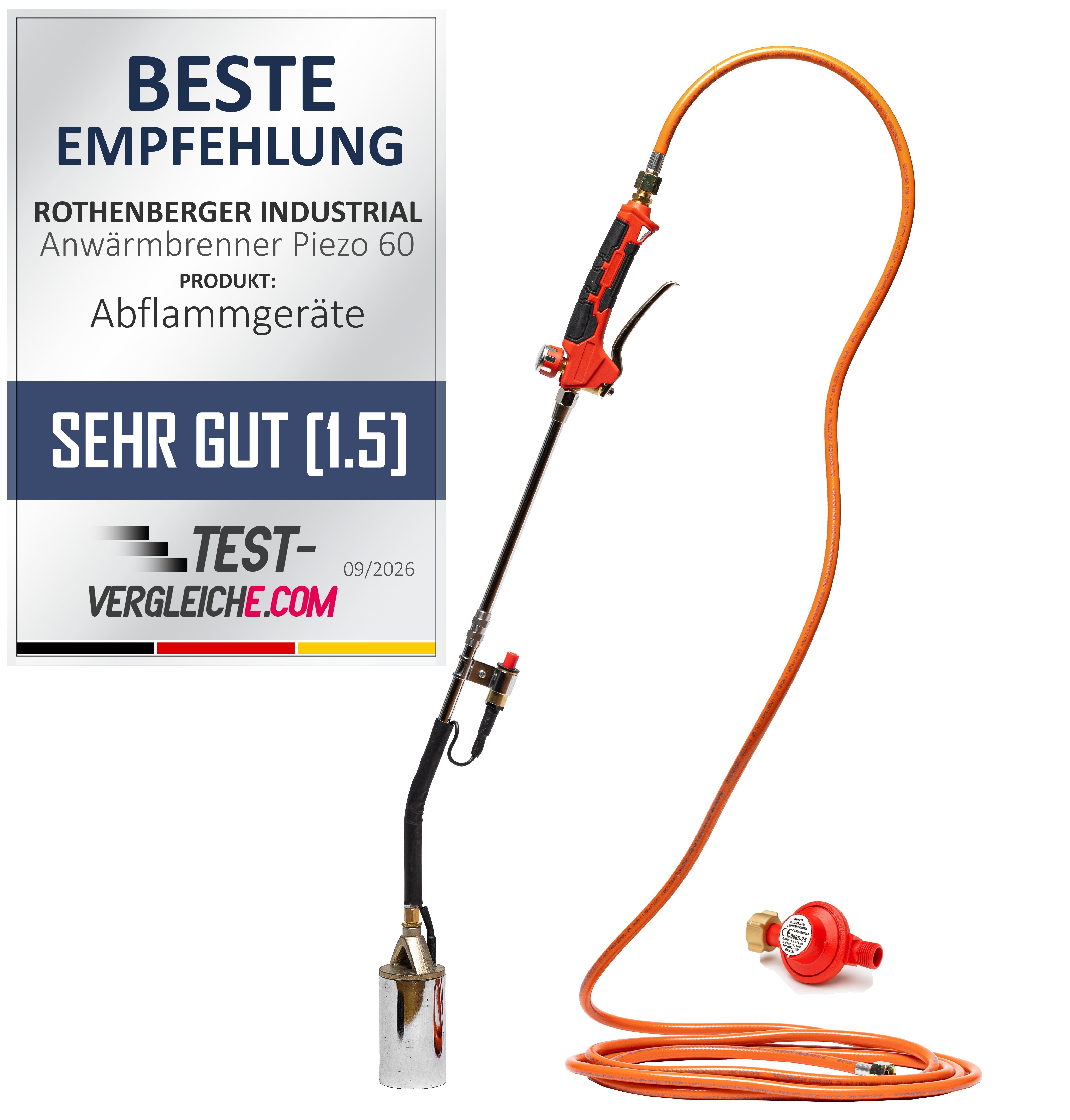 ROTHENBERGER Industrial 2teiliger Anwärmbrenner Piezo 5 m Propangasschlauch Propan Konstantregler 4 bar - 1500005080