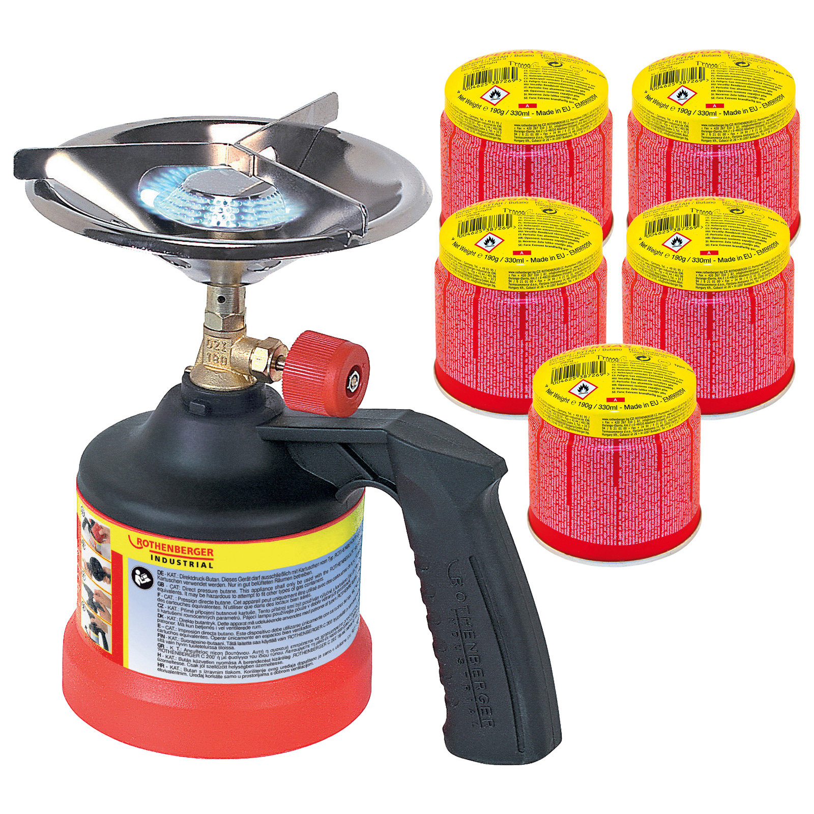 ROTHENBERGER Industrial Scout Campingkocher inkl. 5x C200 Kartusche 330 ml mit ILL System - 1500004213