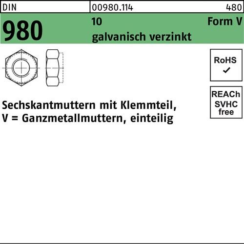 Sechskantmutter DIN 980 Klemmteil VM 12 10 galv.verz. 100 Stück