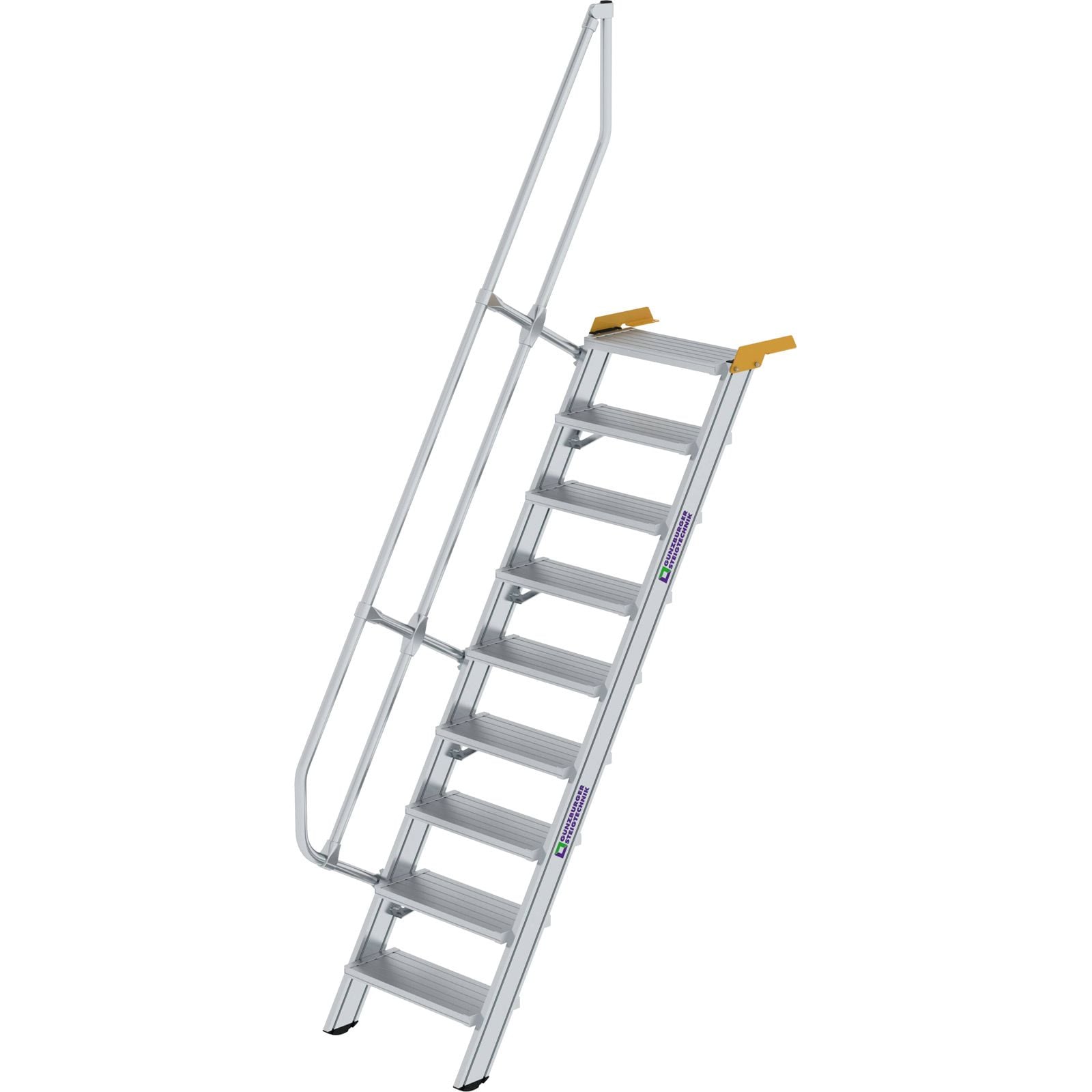 Günzburger Steigtechnik Treppe 60° Stufenbreite 600 mm 9 Stufen Aluminium geriffelt - 600209