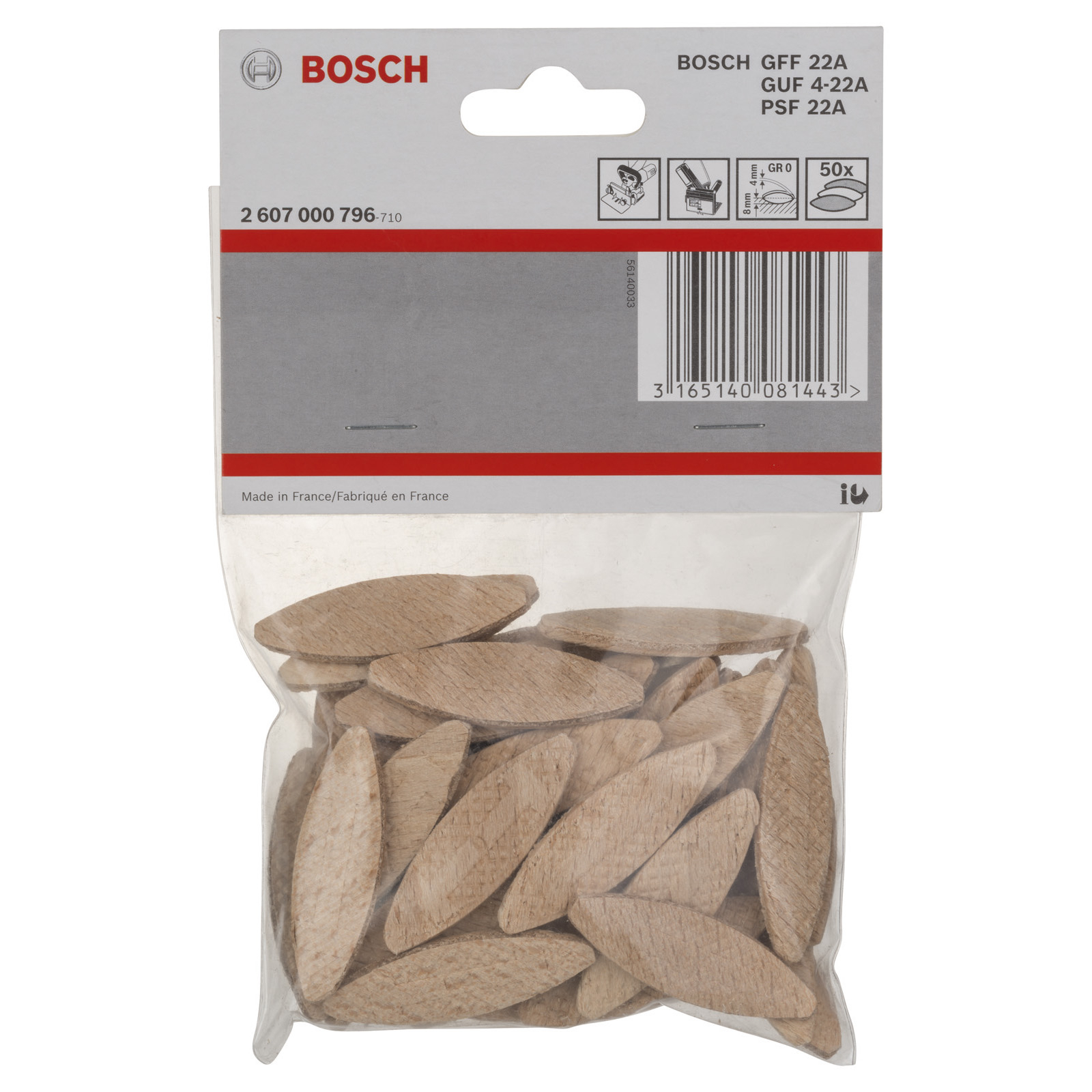 Bosch 50x Flachdübel, 45 x 15 x 4 mm - 2607000796