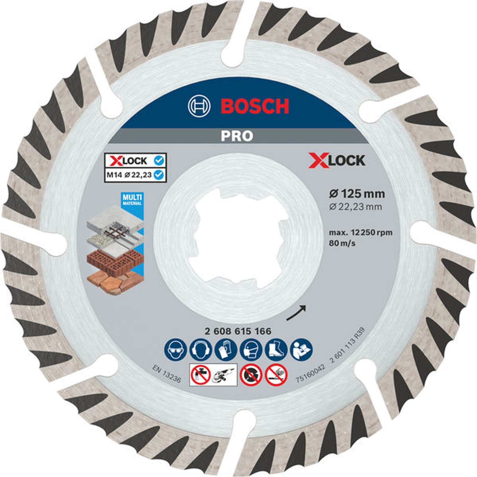 Bosch PRO Multi Material X-LOCK Diamanttrennscheibe, 125 x 22,23 mm - 2608615286