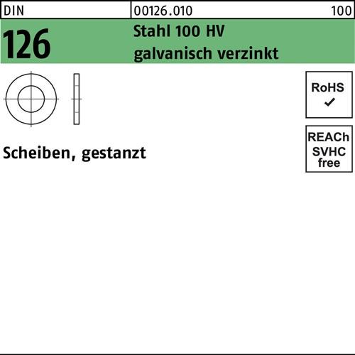 Unterlegscheibe DIN 126 42x72x6 Stahl 100 HV galv.verz. gestanzt 50St.