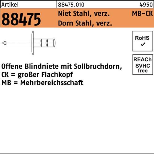 Blindniete R 88474 FLAKO 3,2x 8 K 9,5 Niet Sta verz/Dorn Sta verz 1000St. GESIPA