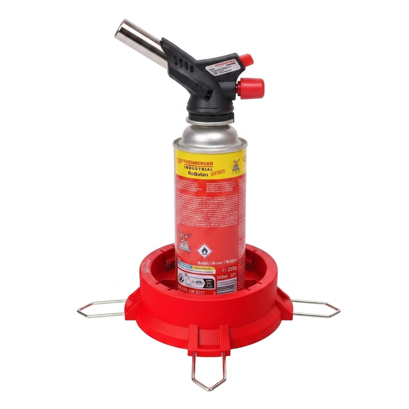ROTHENBERGER Industrial Gas Brenner RS 220 inkl. RoButan Gaskartusche & Standfuß | 360° Drehung | Über-Kopf-Arbeiten | Kartuschenhalter | Outdoor & Camping - 1500005805
