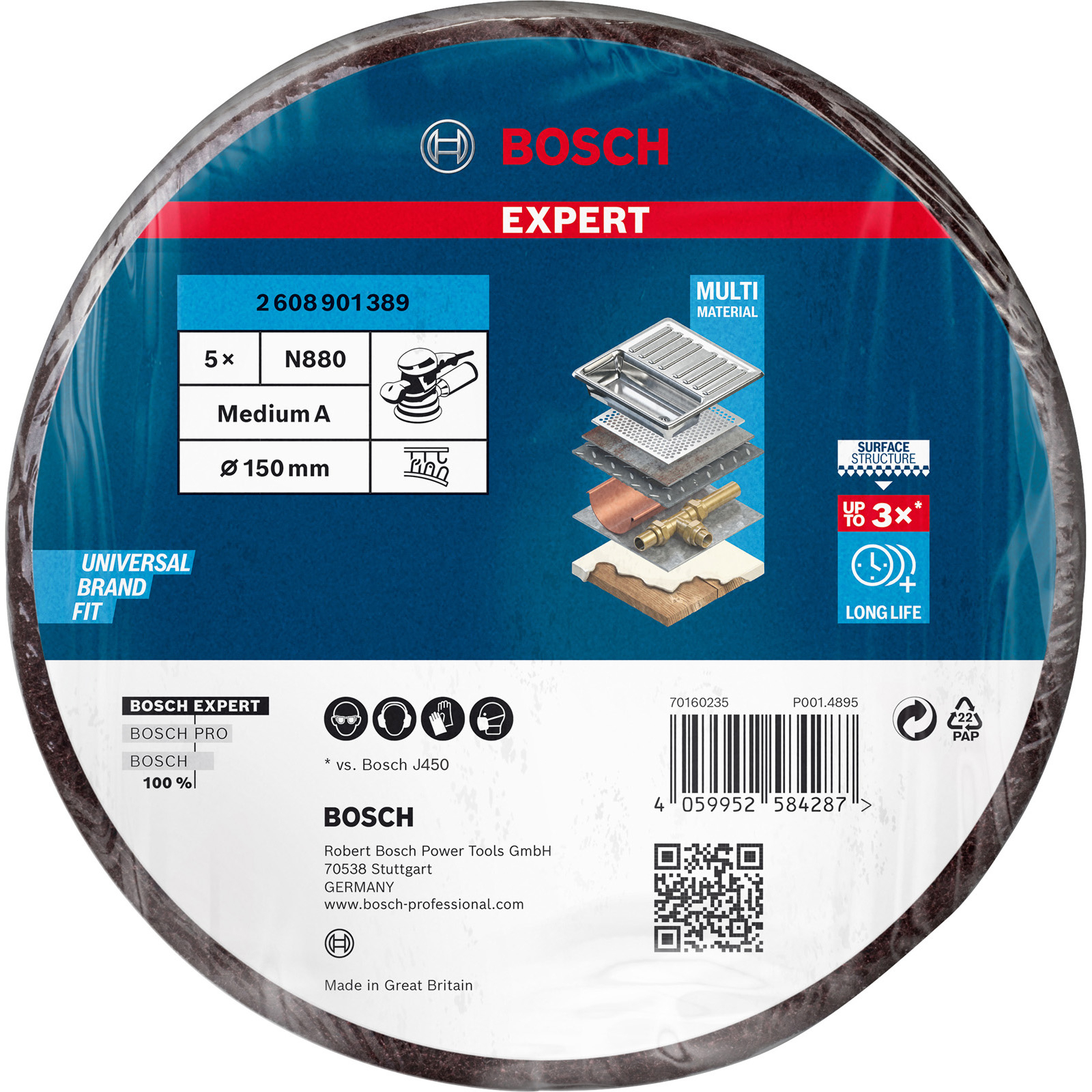 Bosch 5x Expert N880 Vliesscheibe für Exzenterschleifer 150 mm mittel - 2608901389