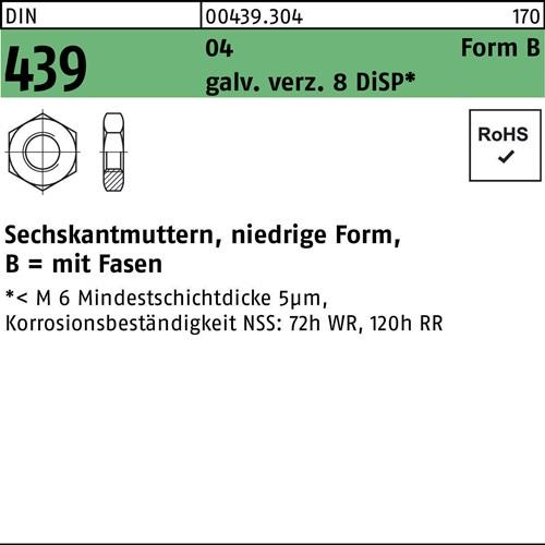 Sechskantmutter DIN 439 FormB BM 3 Automatenstahl galv.verz. 8 DiSP 1000St.