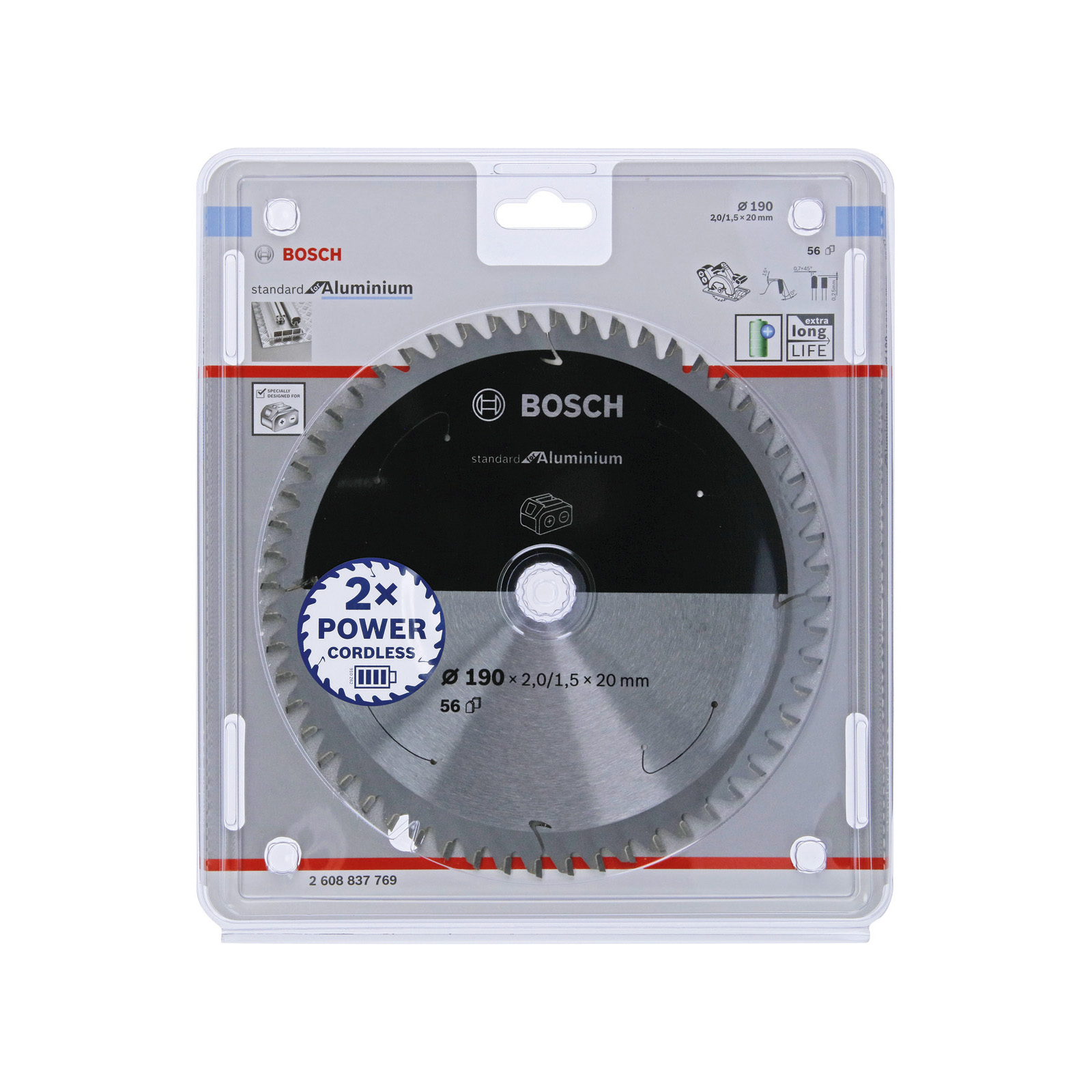 Bosch Kreissägeblatt Standard for Aluminium, 190 x 2/1,5 x 20, 56 Zähne - 2608837769