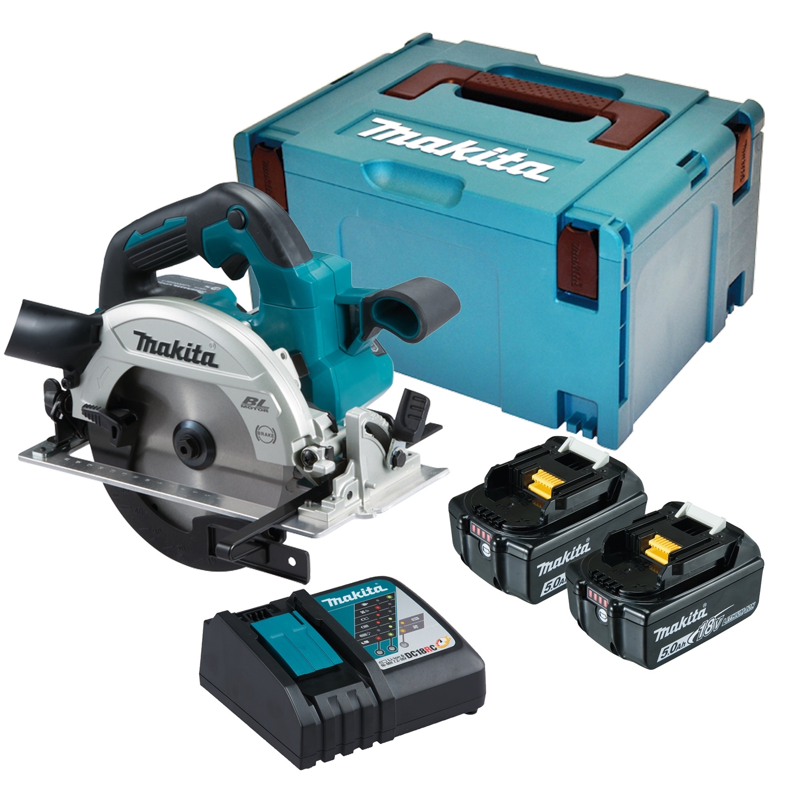 Makita DHS661RTJU Akku-Handkreissäge 18 V Ø 165 mm / 2x 5,0 Ah Akku + Ladegerät inkl. Sägeblatt im Makpac