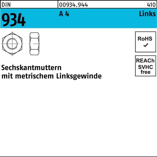 Sechskantmutter DIN 934 links M5 -LH A 4 (- 70) 100 Stück