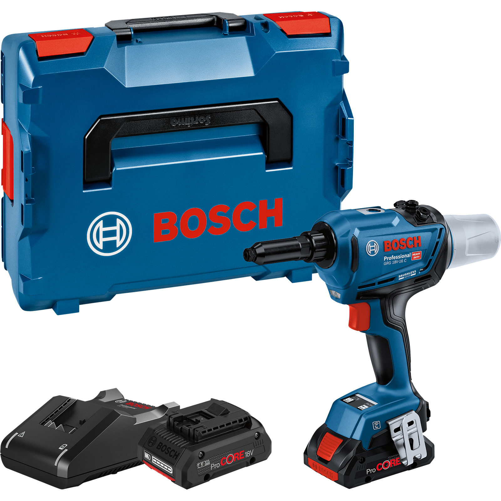 Bosch Akku-Nietpistole GRG 18V-16 C / 2x 4,0 Ah ProCORE18V Akku + Ladegerät in L-Boxx - 06019K5001