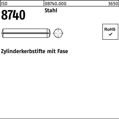 Zylinderkerbstift ISO 8740 Fasen 2,5x 10 Stahl 250 Stück