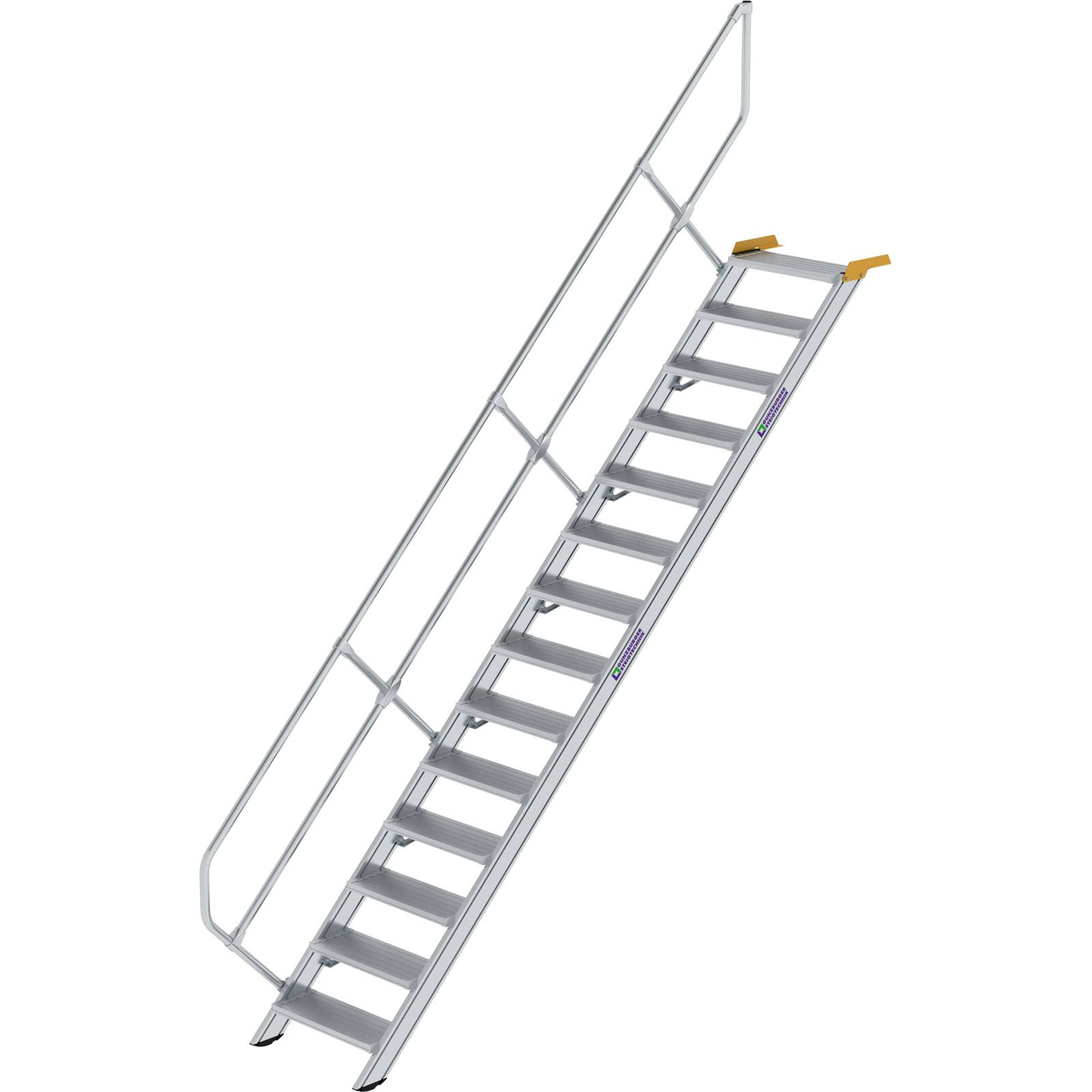 Günzburger Steigtechnik Treppe 45° Stufenbreite 600 mm 14 Stufen Aluminium geriffelt - 600254