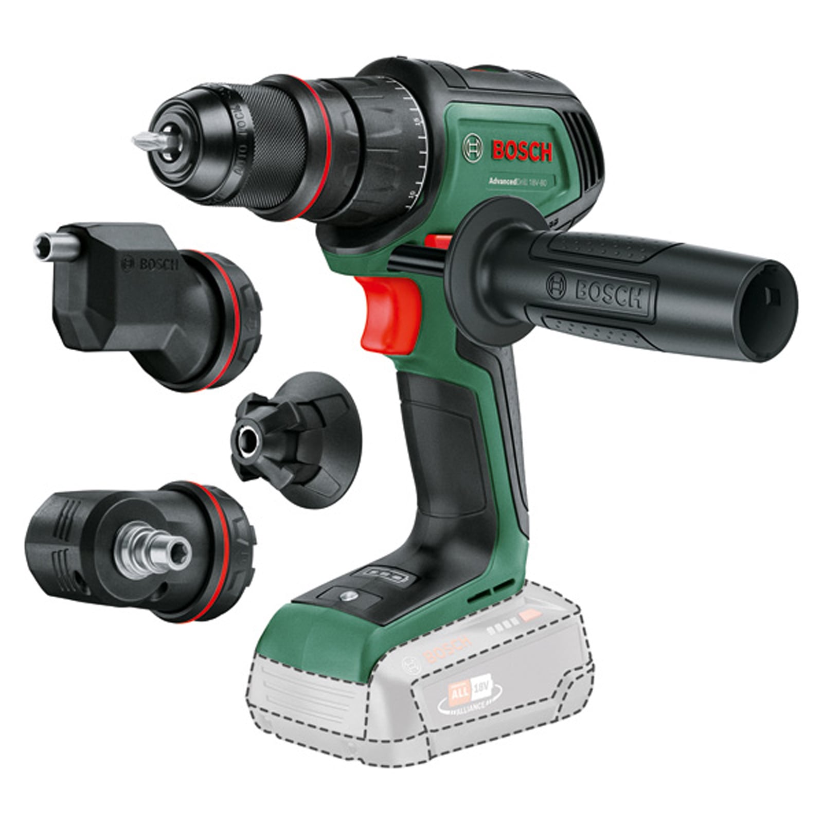 Bosch Akku-Bohrschrauber AdvancedDrill 18V-80 QuickSnap + 3 Aufsätze