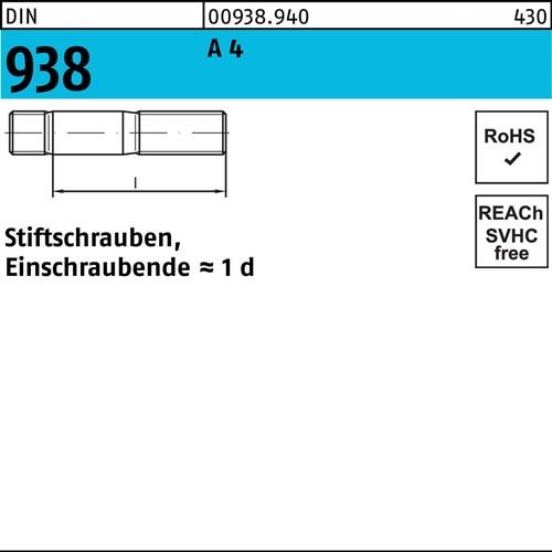 Stiftschraube DIN 938 M8x 40 A 4 25 Stück