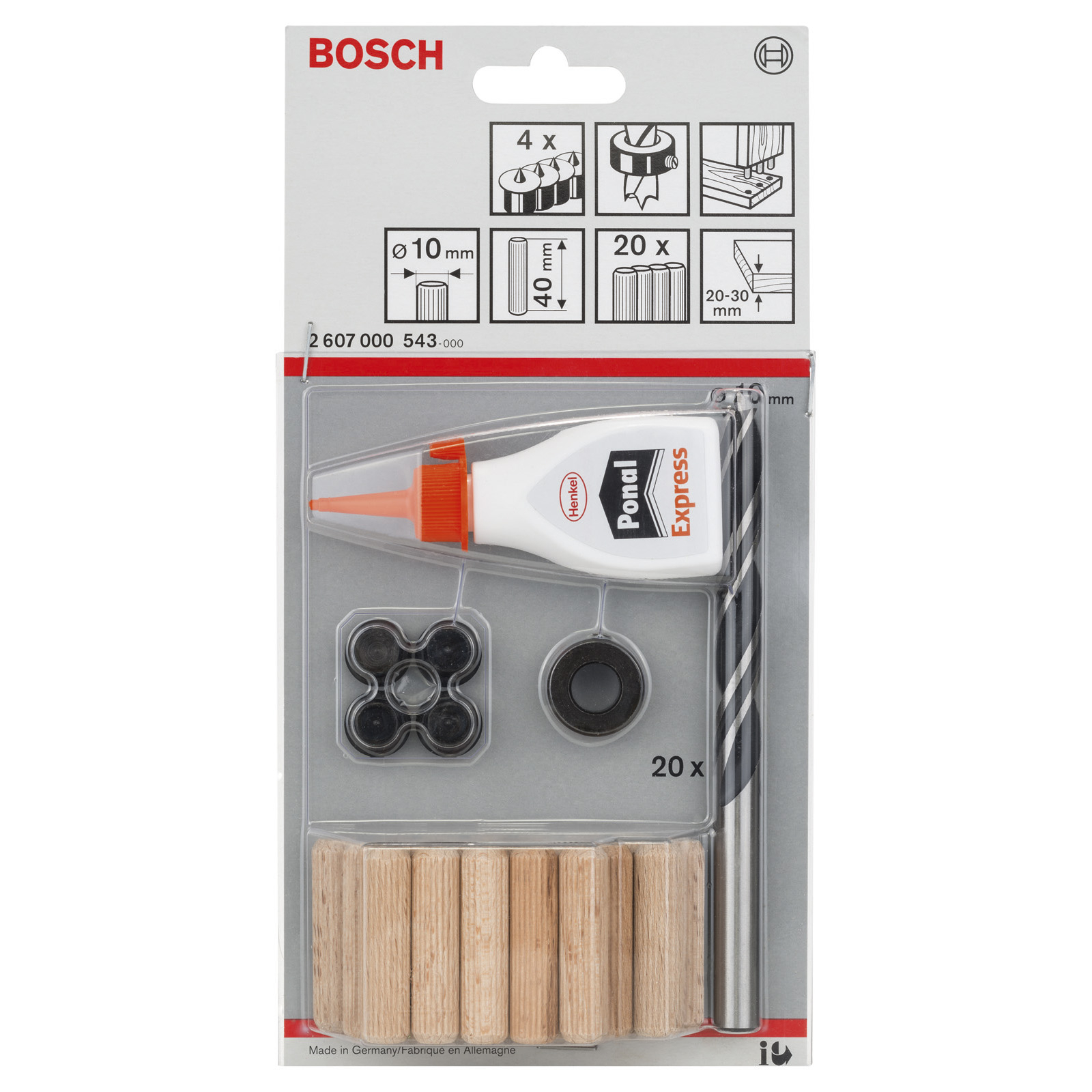 Bosch Holzdübel-Set, 27tlg., 10 mm, 40 mm - 2607000543