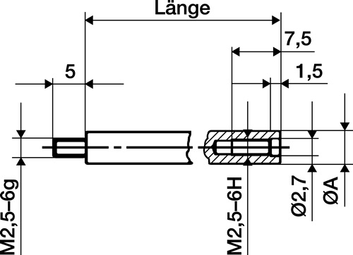 KÄFER Verlängerungsstück L.100mm Messbolzen-D.4mm z.Messuhren - 62501