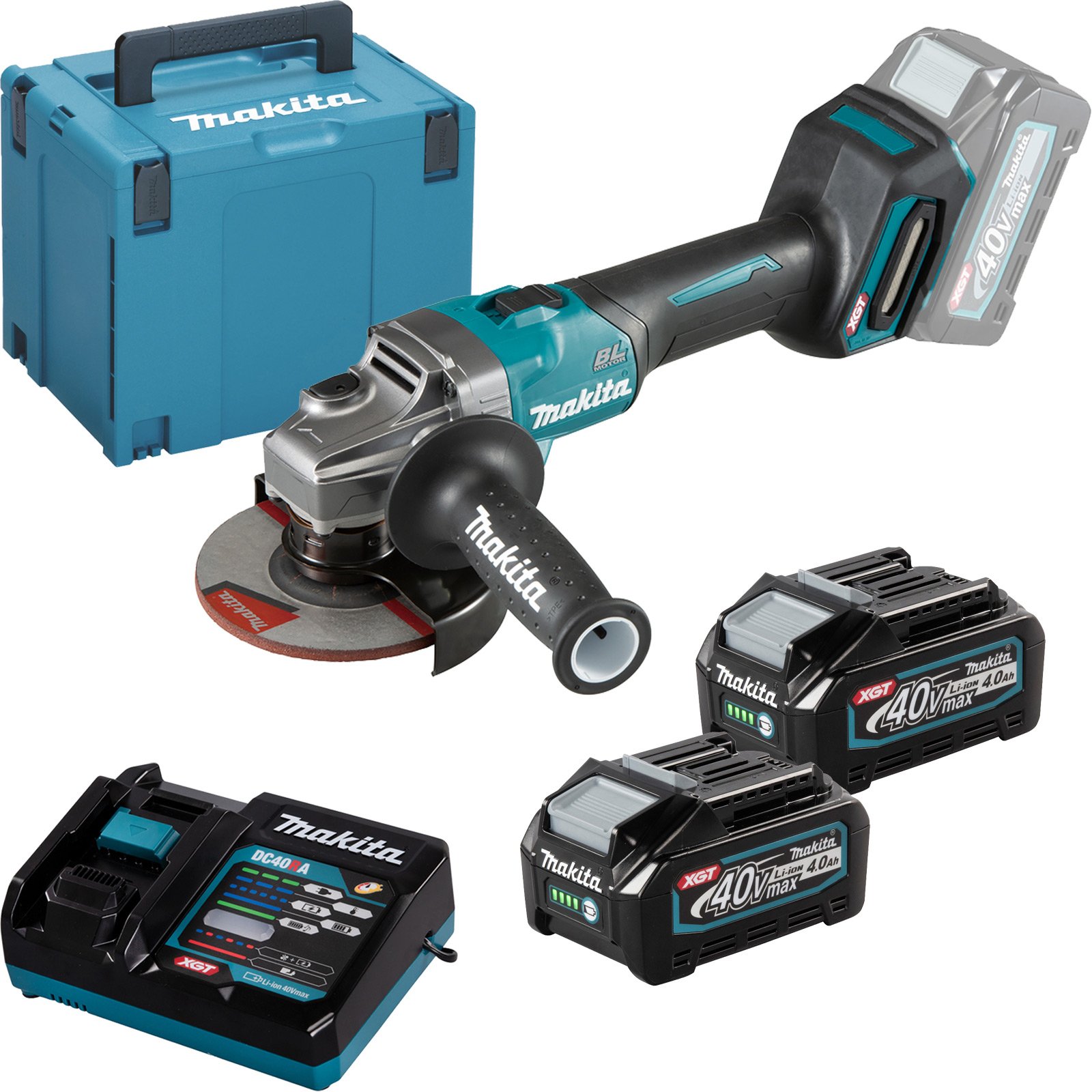 Makita GA008GM201 Akku-Winkelschleifer Ø 125 mm 40 V max. / 2x 4,0 Ah Akku + Ladegerät im MAKPAC