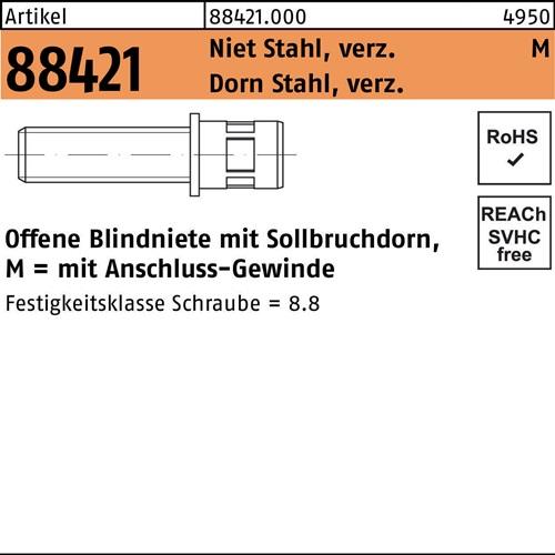 Blindnietschraube R 88421 M6x13/9x15,5 Niet Sta verz./Dorn Sta verz. 150St.