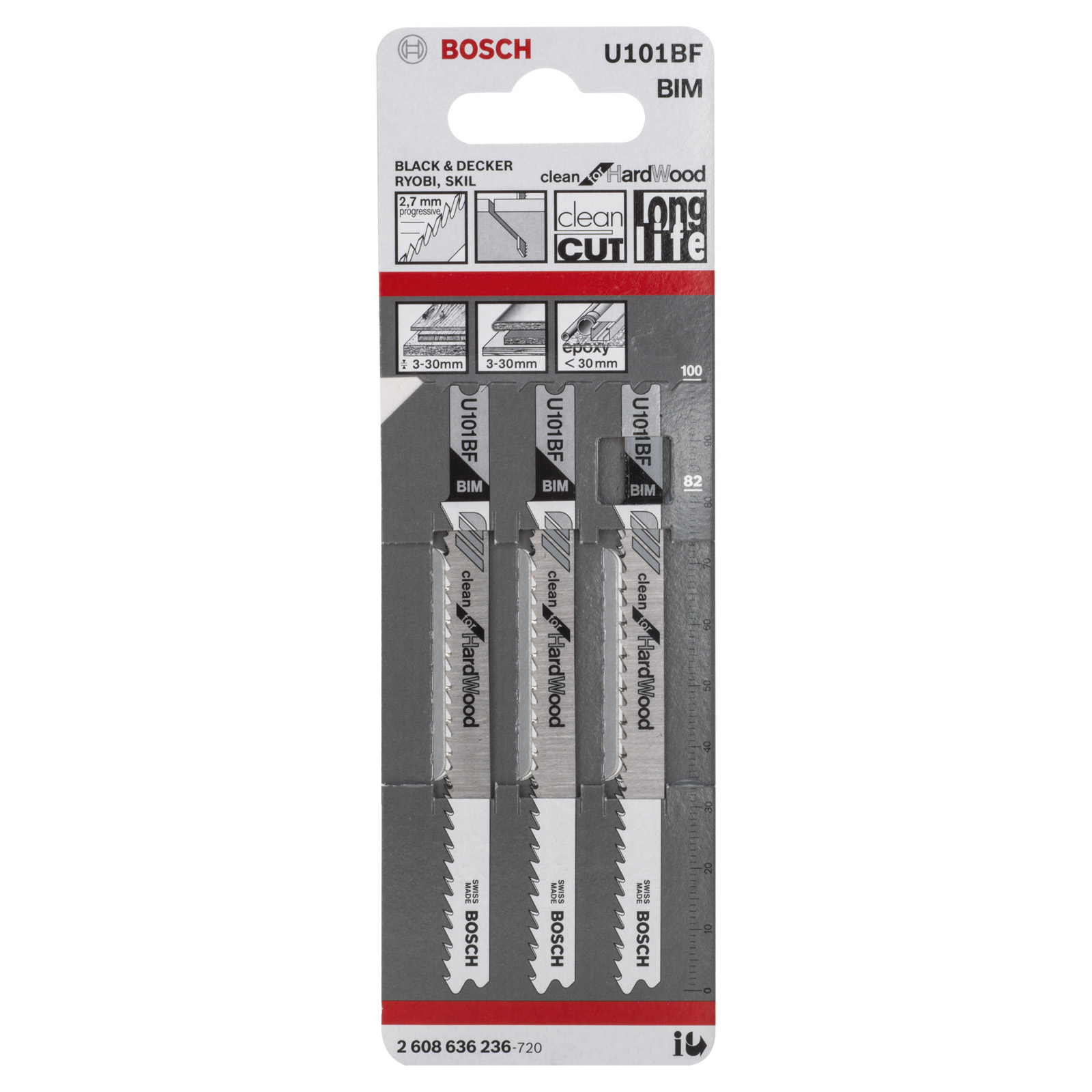 Bosch 3x Stichsägeblatt U 101 BF Clean for Hard Wood - 2608636236