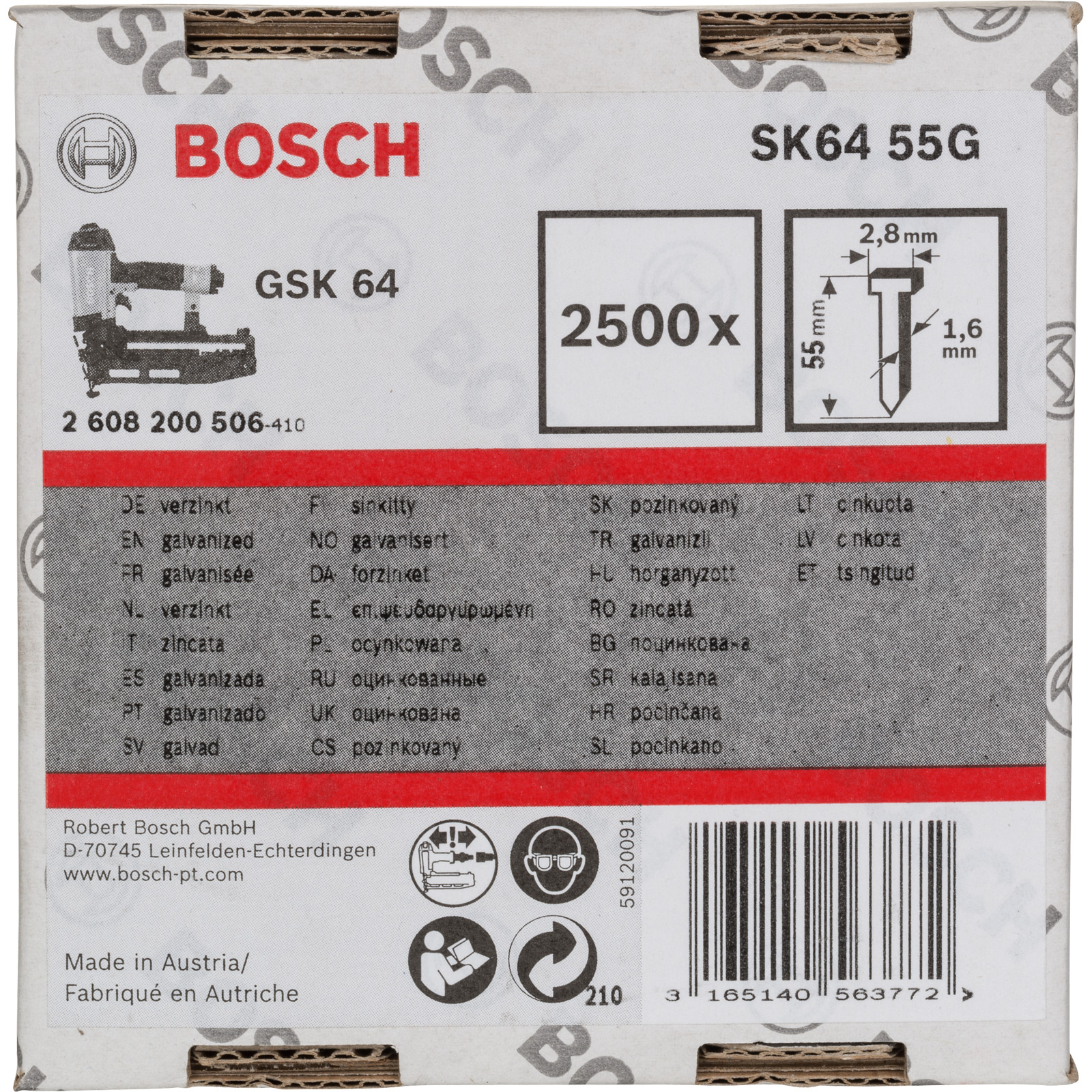 Bosch Senkkopf-Stift SK64 55G, 1,6 mm, 55 mm, verzinkt - 2608200506