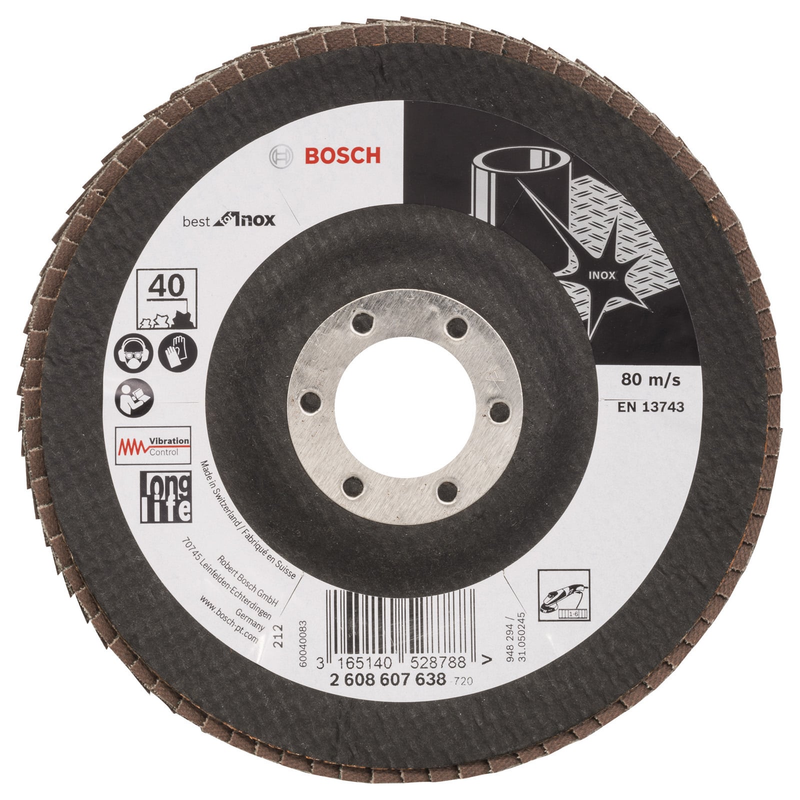 Bosch Fächerschleifscheibe Best for Inox 125 22,23 40 gewinkelt Glasgewebeteller - 2608607638