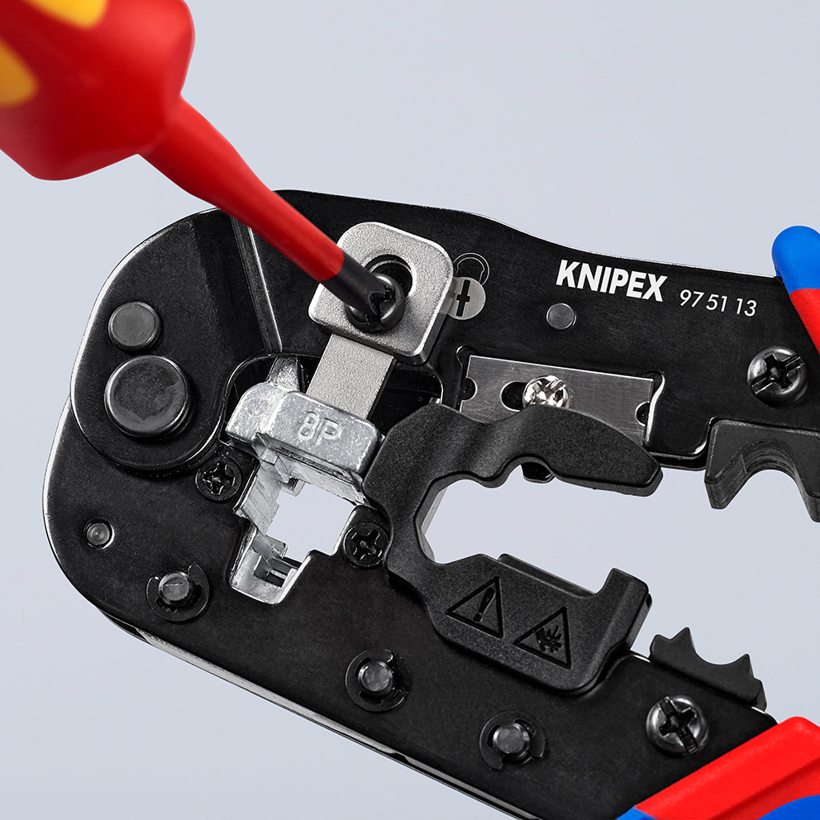 Knipex Crimpzange für Westernstecker brüniert, mit Mehrkomponenten-Hüllen 190 mm - 975113