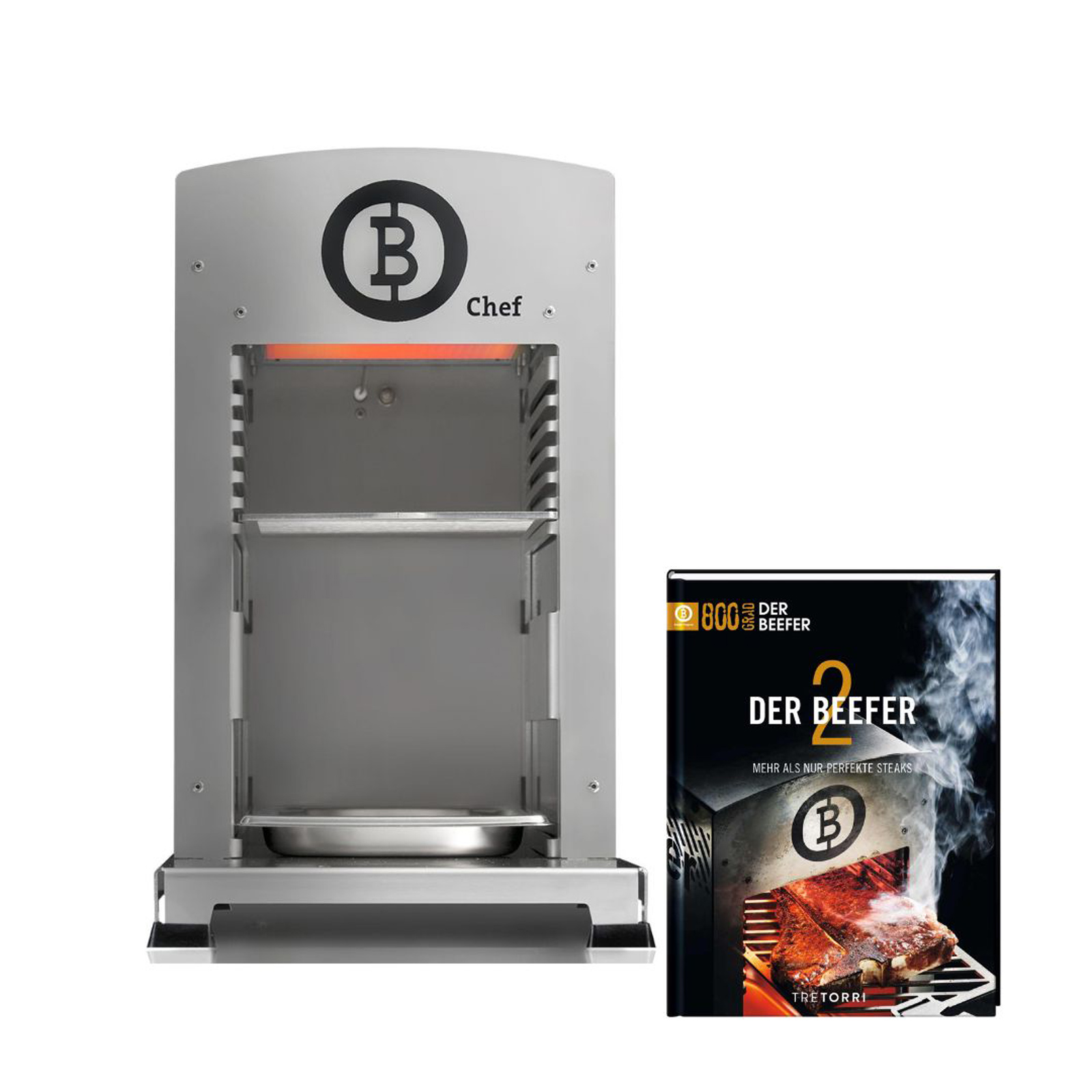 BEEFER One CHEF DE/AT 50 mbar Propan 800°C Oberhitzegrill mit Kochbuch "Der BEEFER 2" im Set - 1110025-Set2