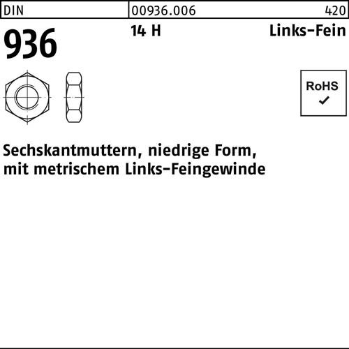 Sechskantmutter DIN 936 links M14x 1,5 -LH 14 H 100 Stück