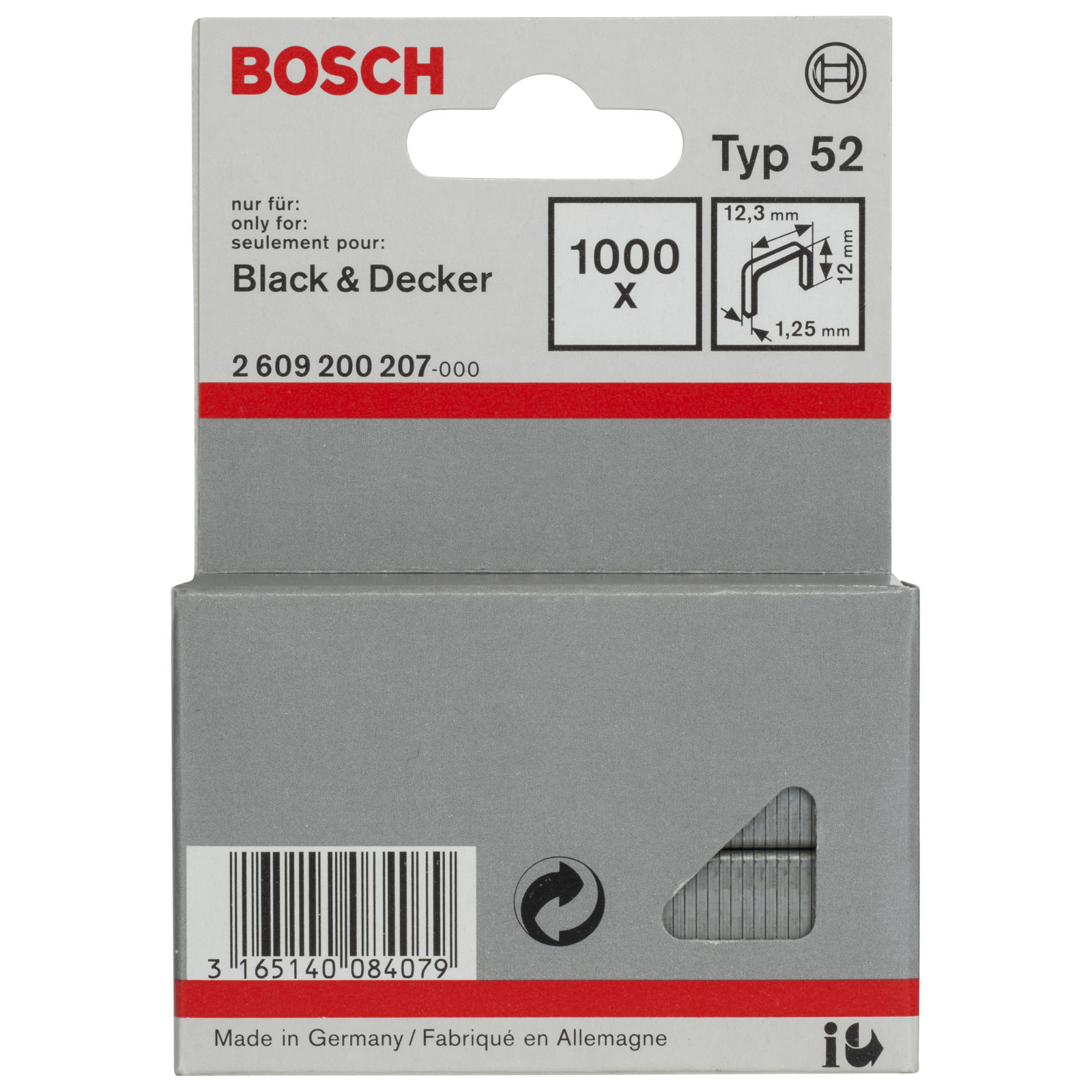 Bosch Flachdrahtklammer Typ 52, 12,3 x 1,25 x 12 mm -2609200207