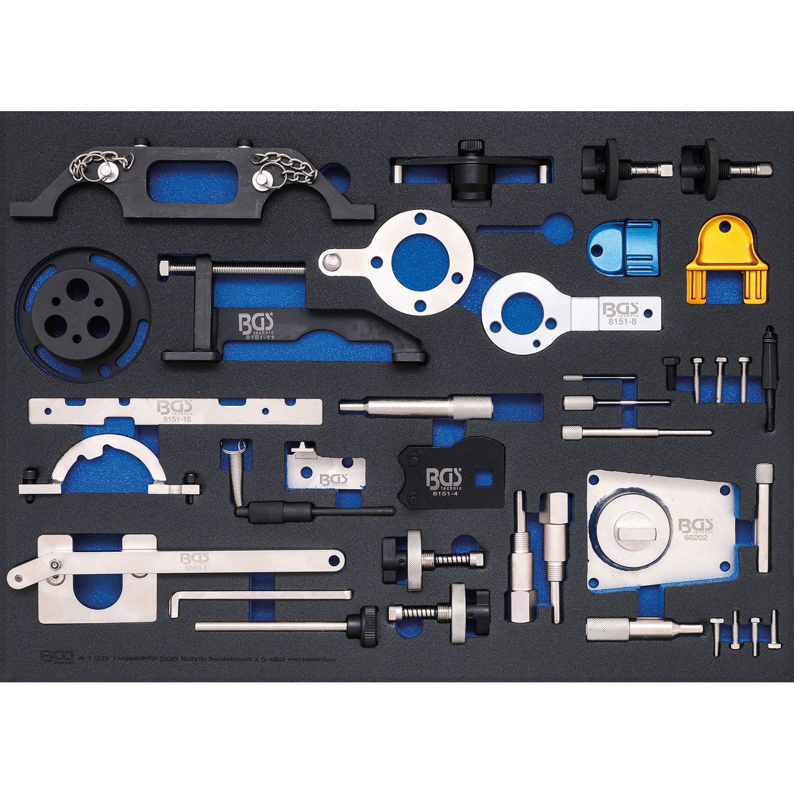 BGS Werkstattwageneinlage 3/3: Motor-Einstellwerkzeug-Satz für Opel / Chevrolet / Saab / Fiat / Lancia / Suzuki / Ford - 4138