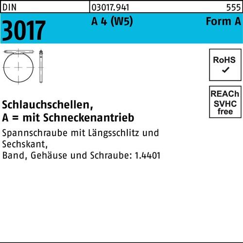 Schlauchschelle DIN 3017 W5 Schneckenantrieb 40- 60/9 C7 A 4 50 Stück