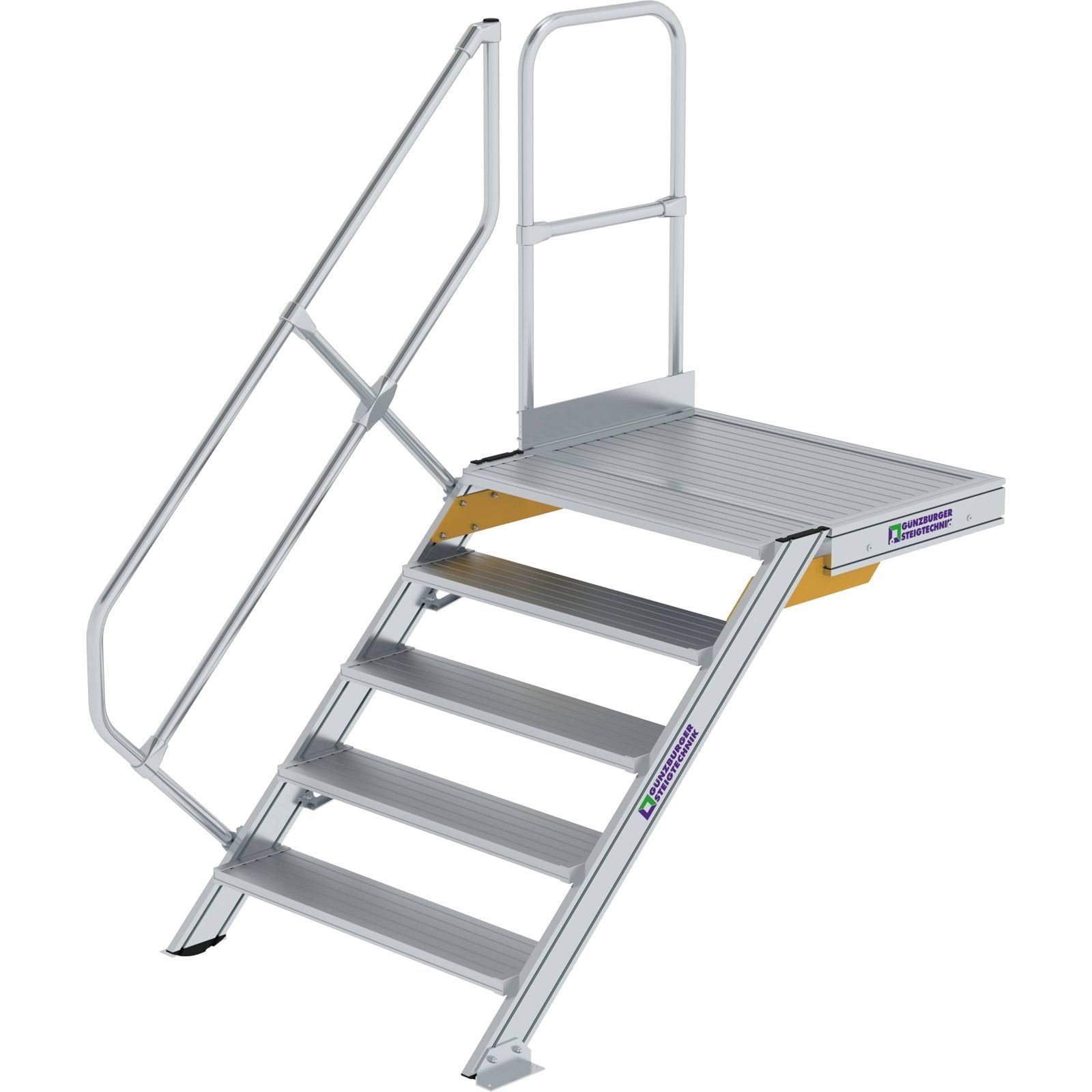 Günzburger Steigtechnik Treppe mit Plattform 45° Stufenbreite 1.000 mm 5 Stufen Aluminium geriffelt - 600465
