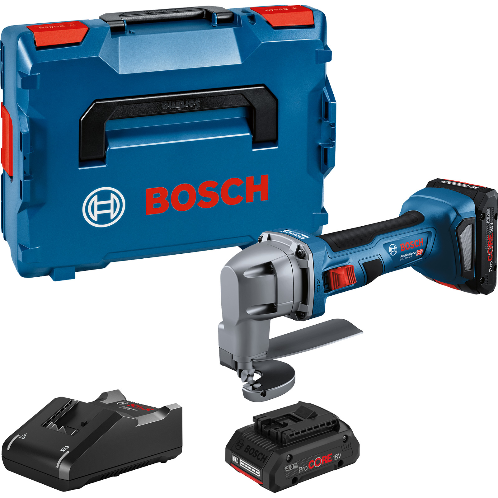 Bosch Akku-Blechschere GSC 18V-16 E 2x 4,0 Ah ProCORE18V Akku + Ladegerät in L-Boxx - 0601926301