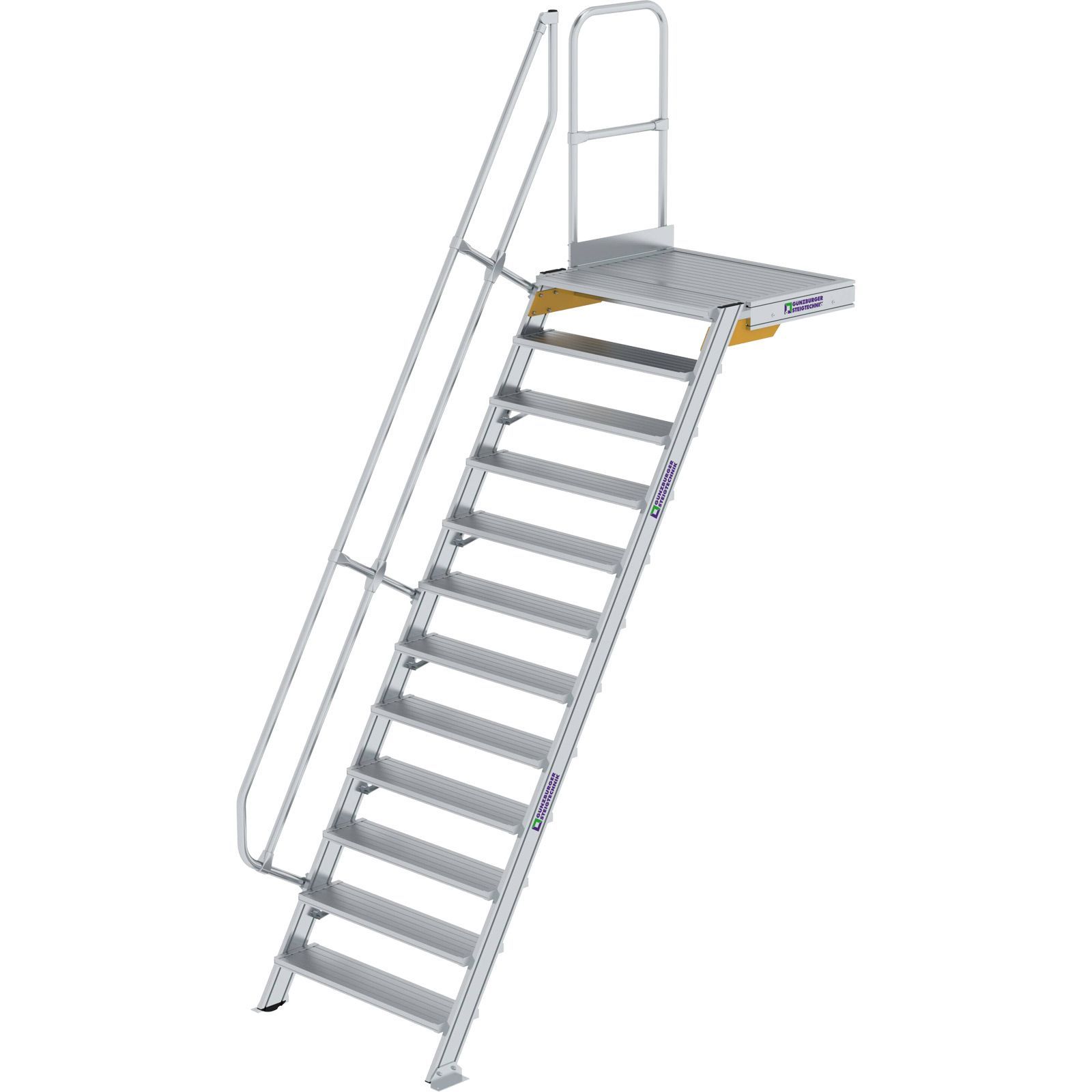 Günzburger Steigtechnik Treppe mit Plattform 60° Stufenbreite 1.000 mm 12 Stufen Aluminium geriffelt - 600412