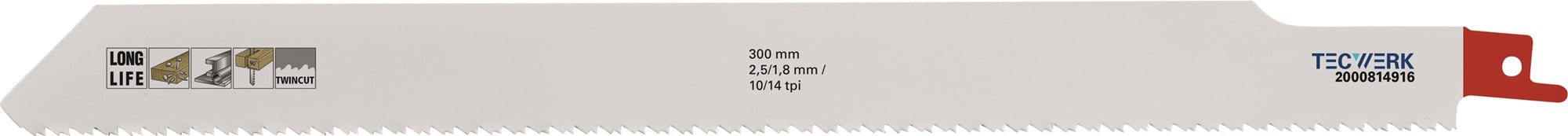 Säbelsägeblatt L.300mm B.25mm TPI 10/14 2,5/1,8mm 5 St./Karte TW