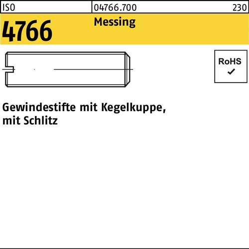 Gewindestift ISO 4766 Kegelkuppe/Schlitz M3x 12 Messing 100 Stück