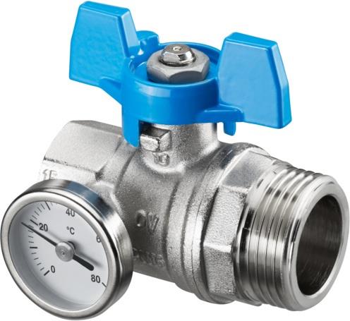 OV Kugelhahn m Thermometer, blauer Griff 1Z IGx1Z AG