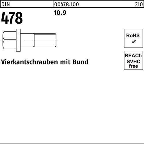 Vierkantschraube DIN 478 Bund M12x 40 10.9 25 Stück