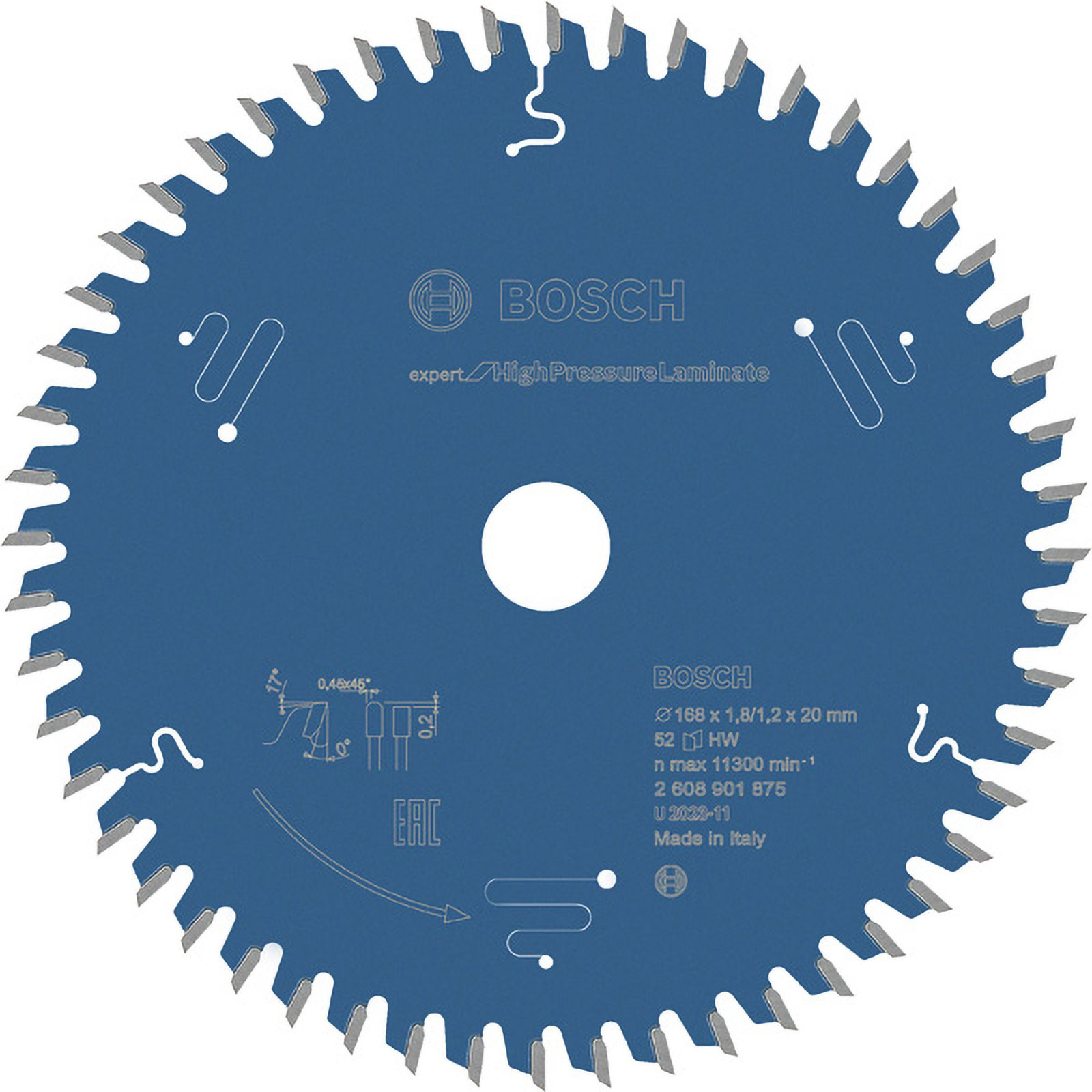 Bosch Expert for High Pressure Laminate Kreissägeblatt, 168x20x1.8/1.2 mm, 52 Zähne - 2608901875