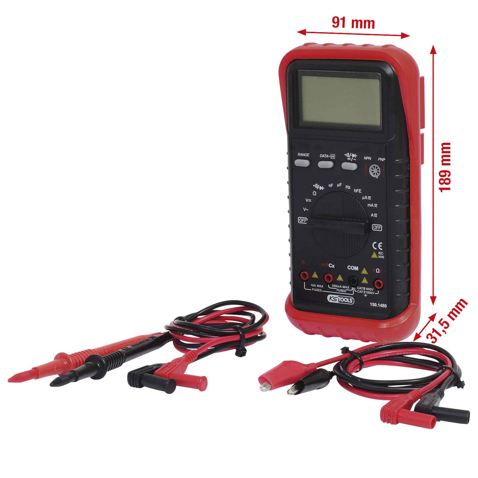 KS TOOLS Digital Multimeter inkl. Prüfspitzen und Krokodilklemmen - 150.1480