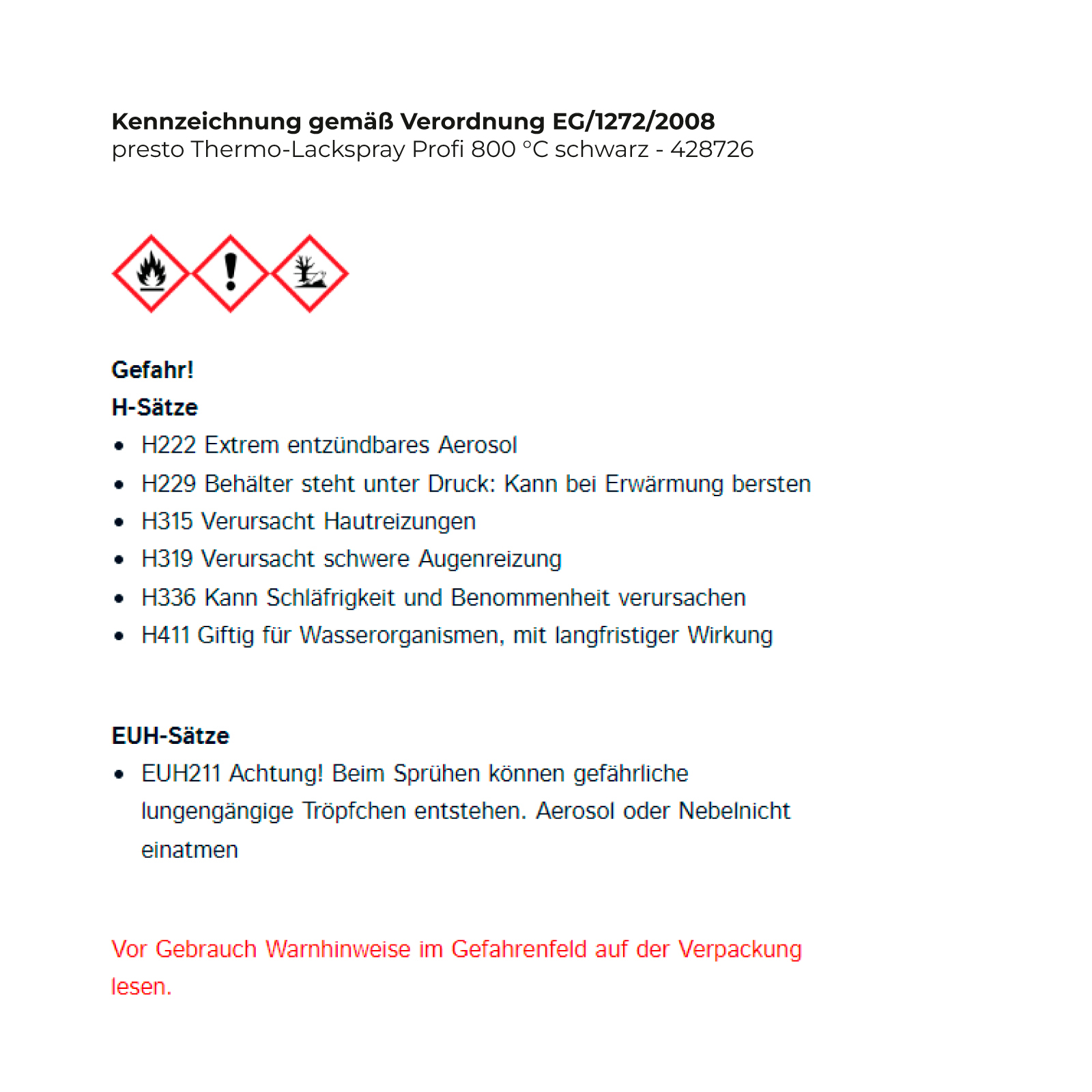 presto Thermo-Lackspray Profi 800 °C schwarz - 428726