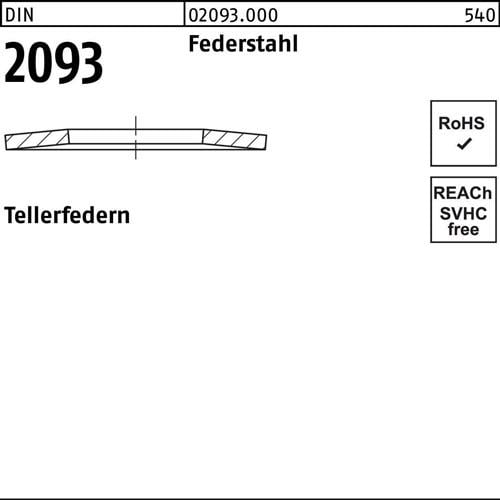 Tellerfeder DIN 2093 40x20,4x2,25 Federstahl 100 Stück