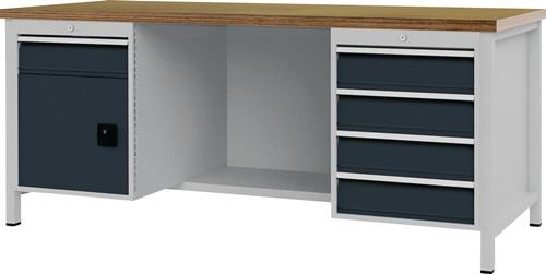 BEDRUNKA+HIRTH Werkbank grau lichtgrau B2000xH859xT750mm Buche Multiplex 40mm 5 Schubl.1 Tür - 03.19.26VA_7035_7016_NWV