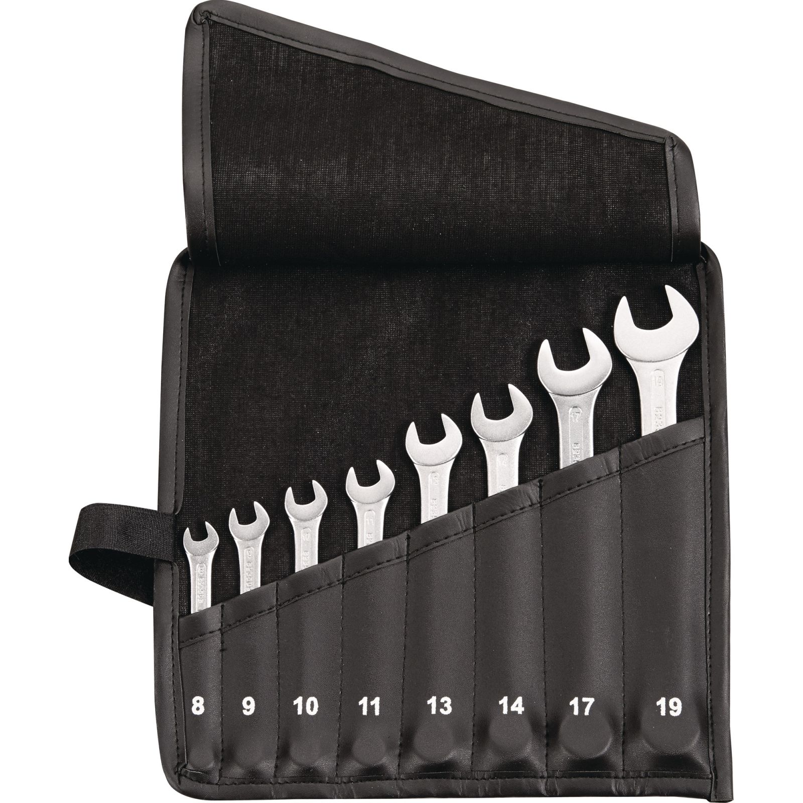 Ringmaulschlüsselsatz 8-tlg.SW 8-19mm Form A CV-Stahl in Rolltasche TECWERK