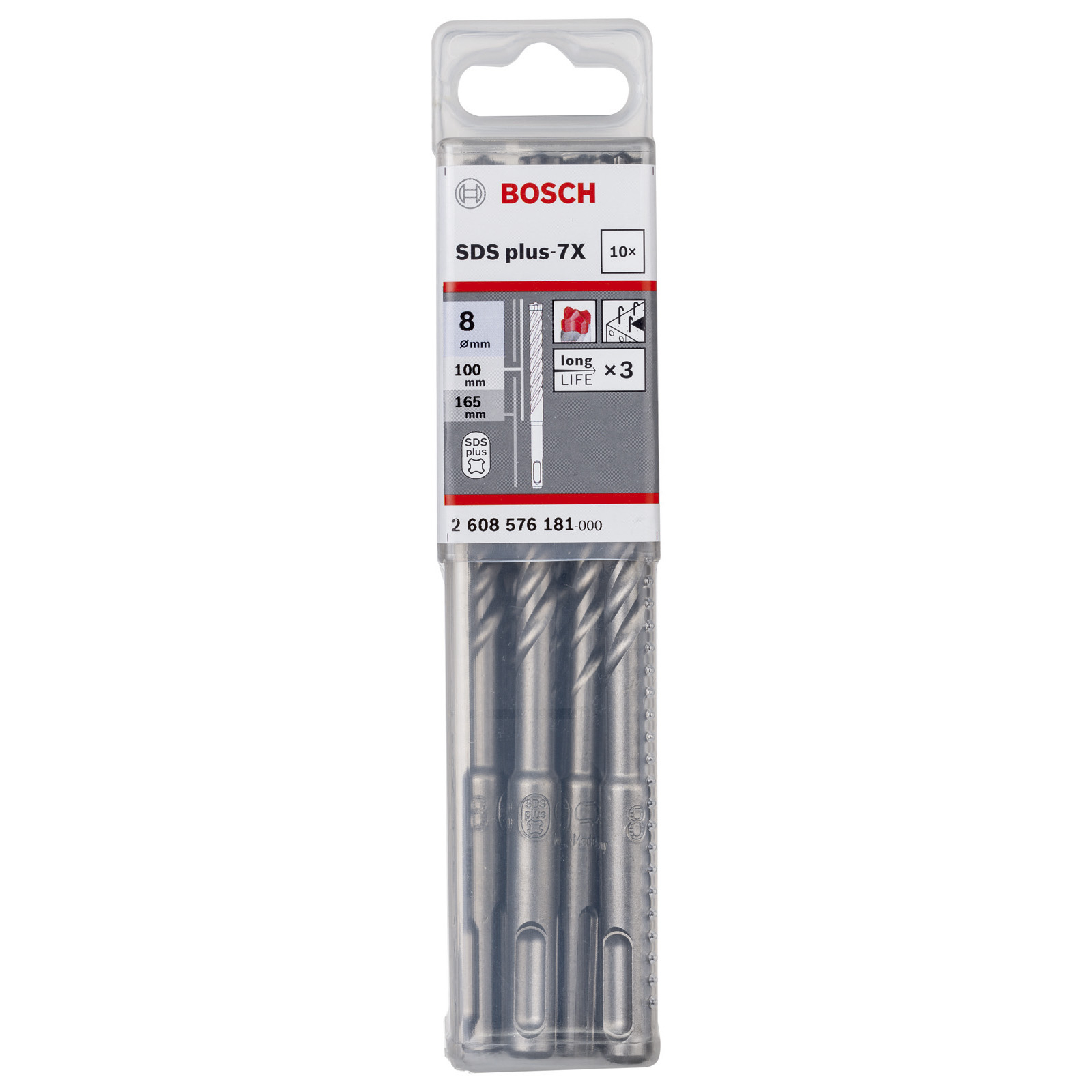 Bosch 10x Hammerbohrer SDS-plus-7X 8 x 100 x 165 mm - 2608576181