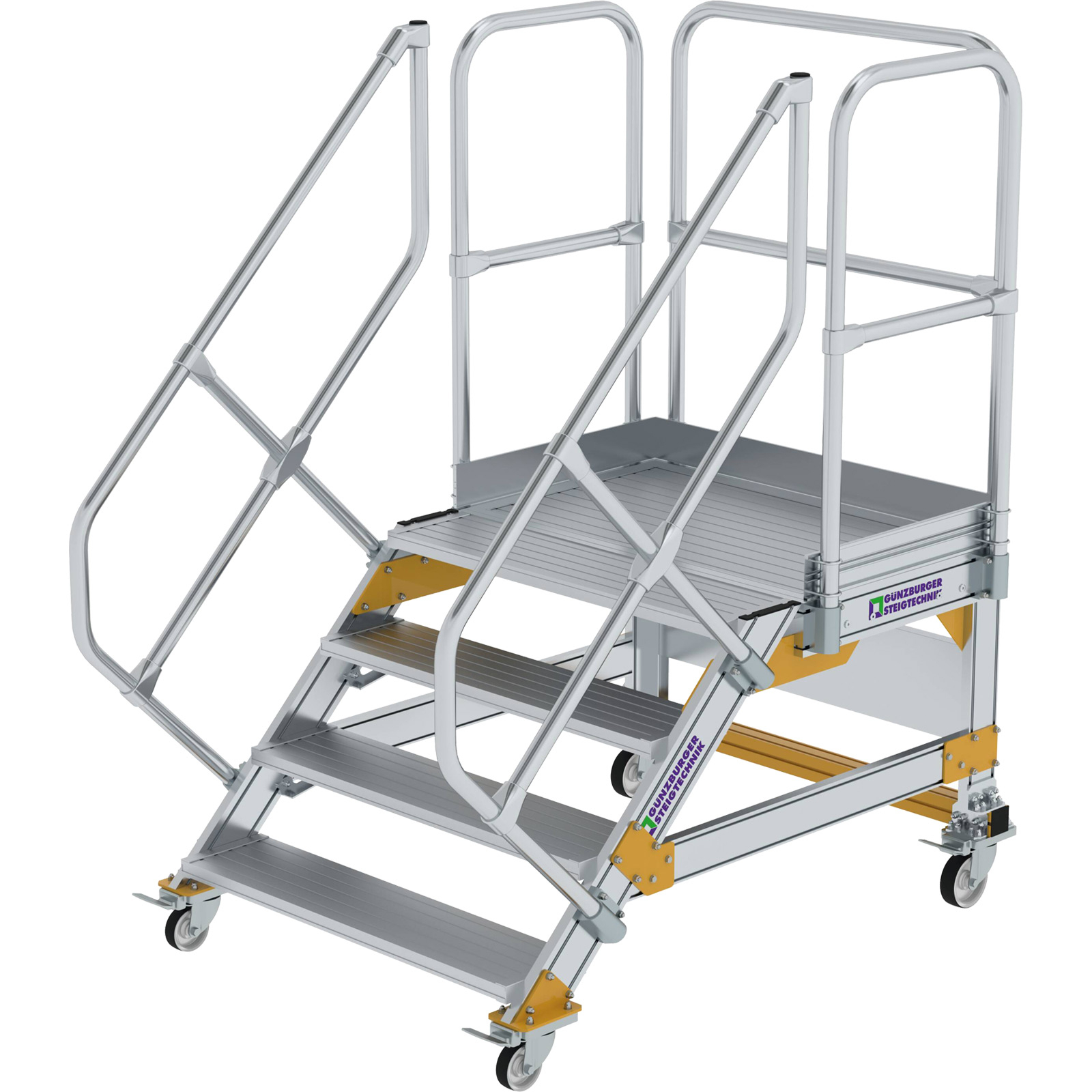 Günzburger Steigtechnik Plattformtreppe 45° fahrbar Stufenbreite 1 m Aluminium geriffelt